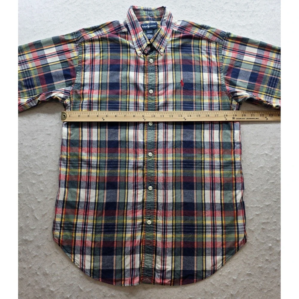 Ralph Lauren Vintage Boy's Multicolored w Red Pony Plaid Button Up Shirt. Sze XL